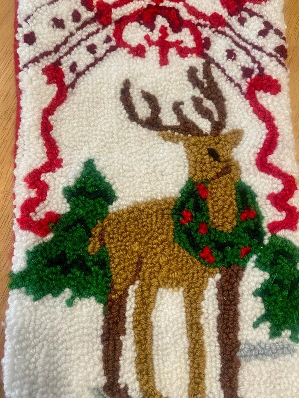 Christmas Stockings Set of Two Santa Claus Reindeer Hooked Loop Vintage Look